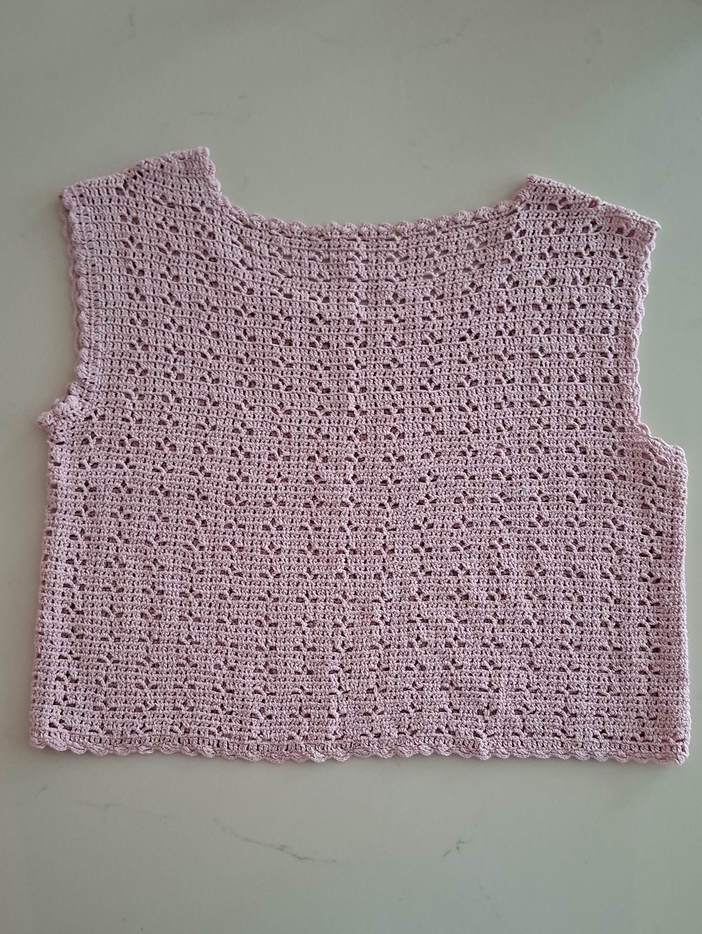 Cottagecore Powder/Pastel Pink Crochet Boho Boat-neck Tank/Shell Top (Size S)